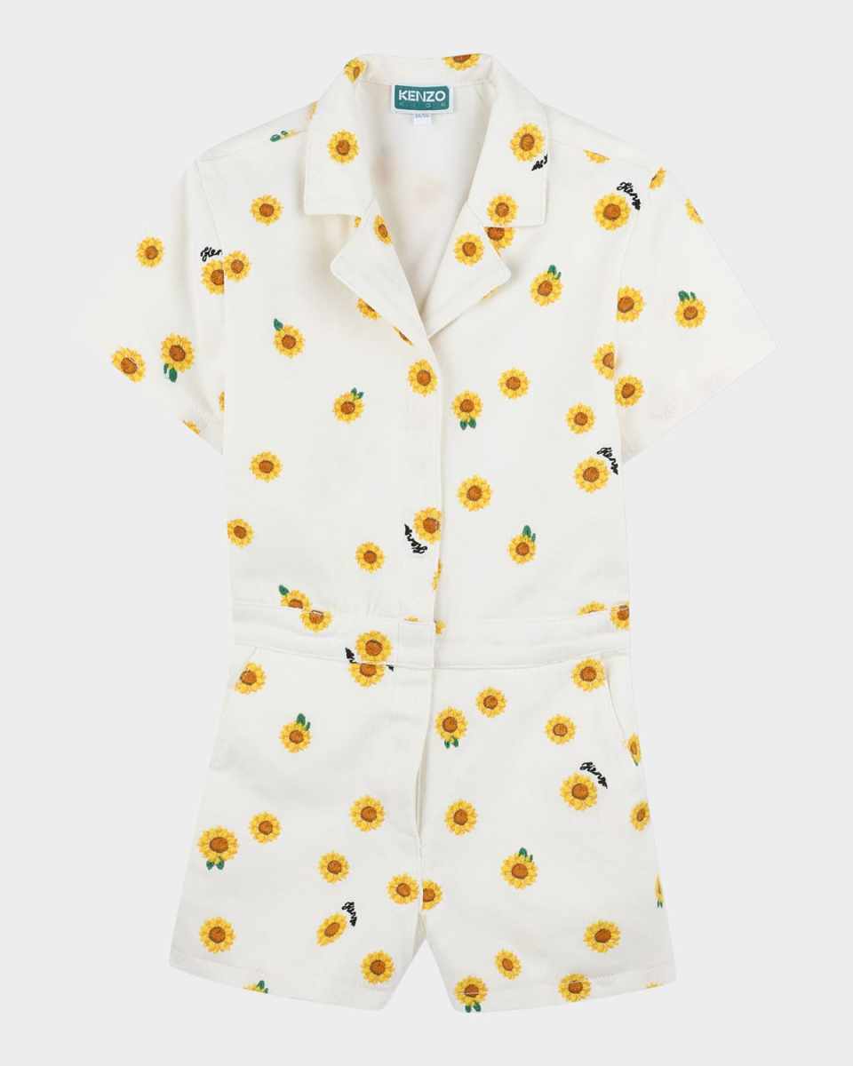 Girl's Embroidered Sunflower-Print Romper, Size 6-12